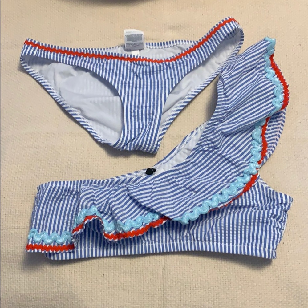 J. Crew Seersucker top bikini & low rise bottom